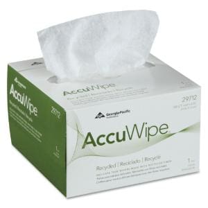 A box of AccuWipe moist towelettes with one towel partially pulled out.