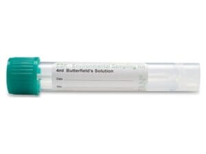 A tube labeled Butterfield's Solution used for testing.