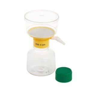 Plastic bottle with a yellow spout and green cap.