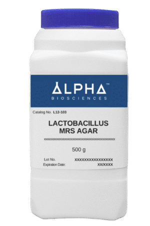 Container of Alpha Biosciences Lactobacillus MRS Agar, 500g.