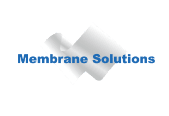 Logo of Membrane Solutions with blue text and silver diamond shapes.